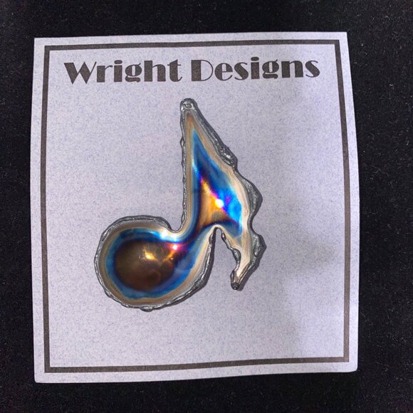 Music Note Brooch 2 Inches Chrome-Plated Sheet Steel Hand-Cut David A Wright Des - Picture 1 of 2